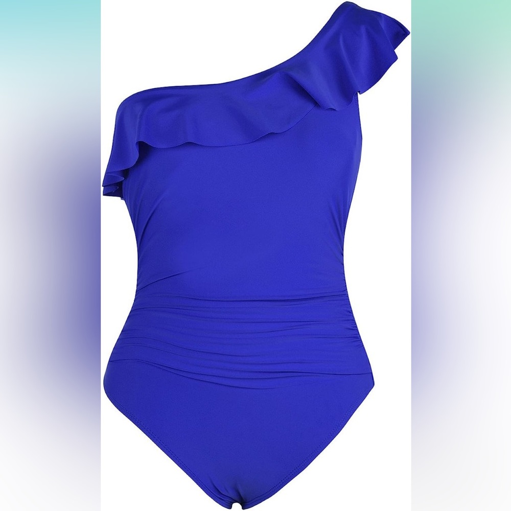 NWT One-shoulder ruffle swimsuit in colbalt blue
